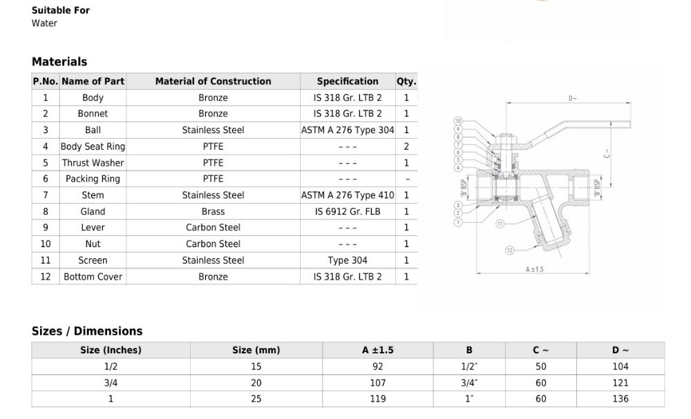 Bronze Ball Valve with Integral Strainer (Screwed)